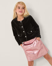 Heart Button Velvet Jacket, Black (BLACK), large