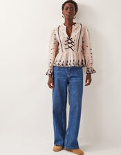 Ettie Pintuck Embroidered Blouse, Ivory (IVORY), large