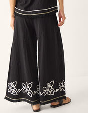 Sara Embroidered Wide Leg Trousers, Black (BLACK), large
