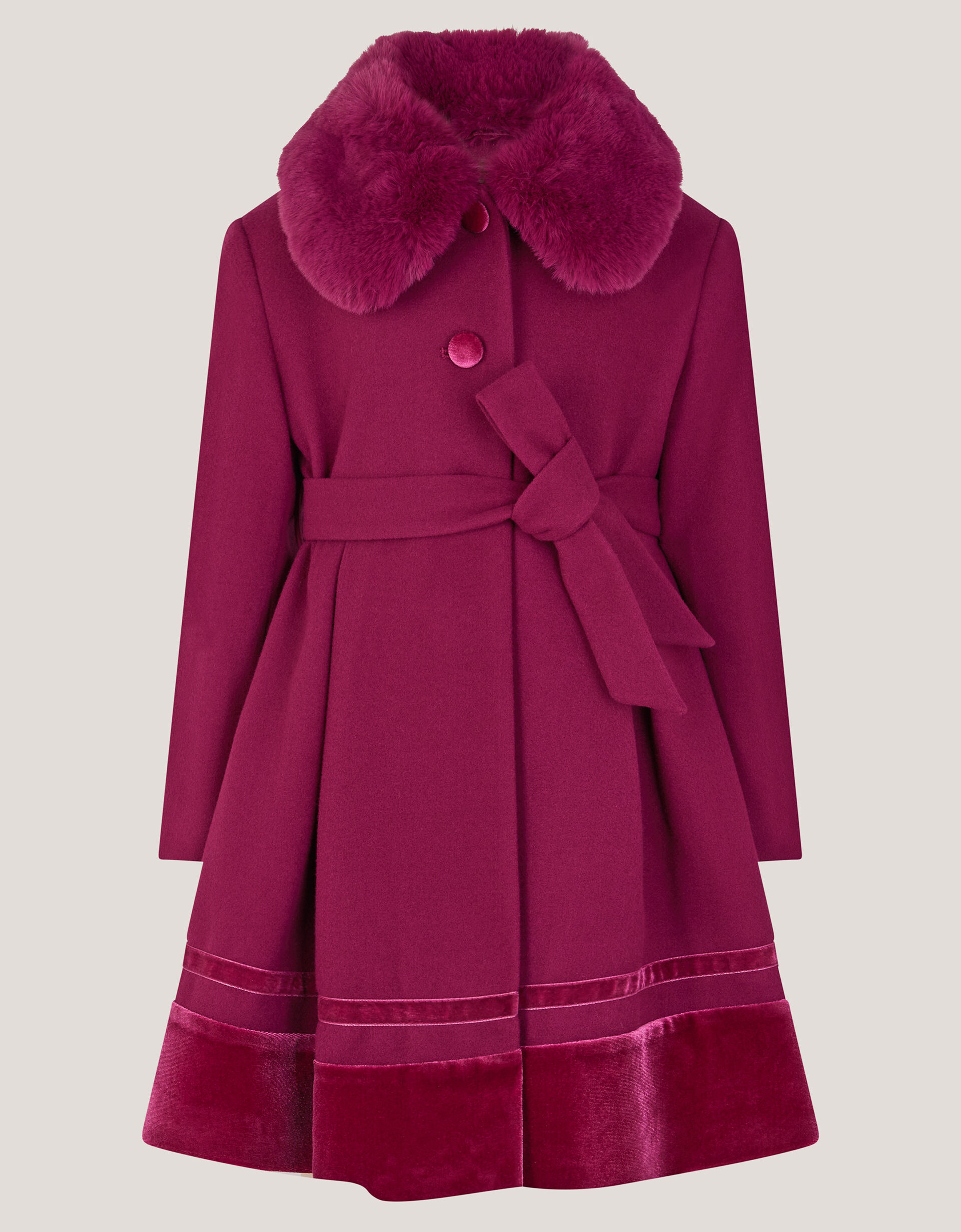 Velvet Trim Faux Fur Dress Coat Red
