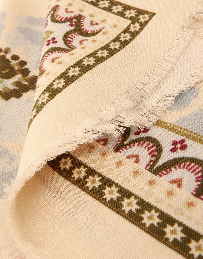 Olive Square Floral Print Scarf, , large