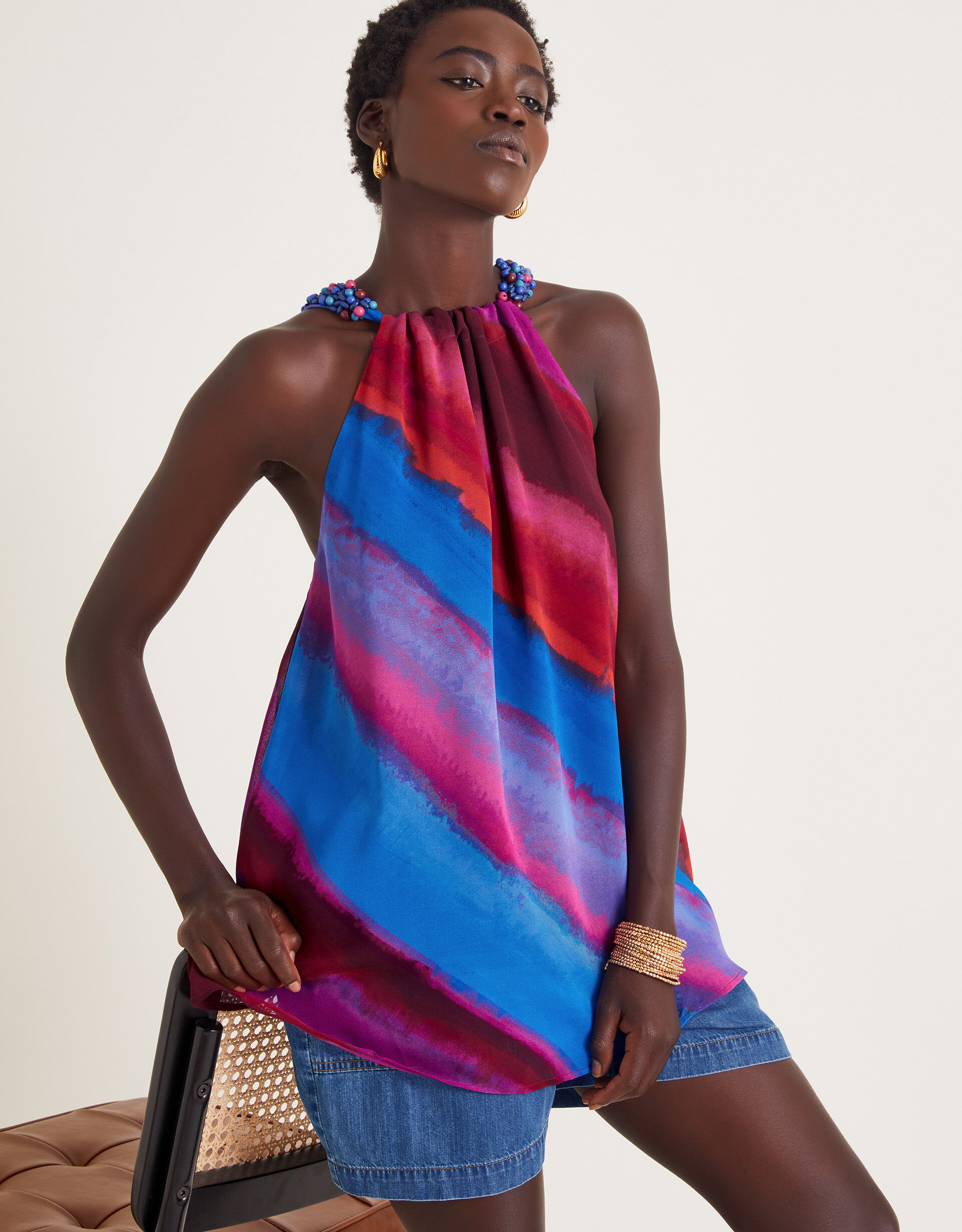 Eliza Beaded Stripe Halter Top Red | Vests, Camisoles And Sleeveless Tops |  Monsoon UK.