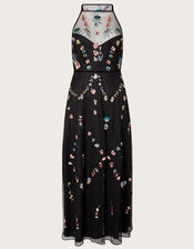 Allison Embroidered Midi Dress, Black (BLACK), large
