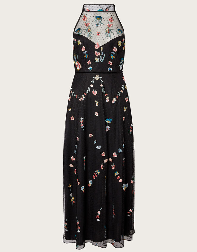 Allison Embroidered Midi Dress, Black (BLACK), large