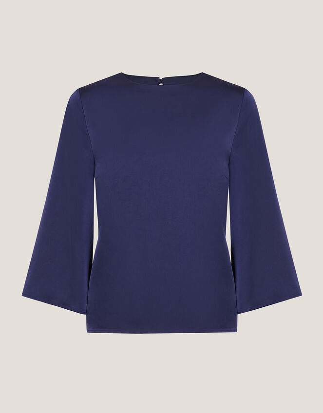 Ingrid Bell Sleeve Satin Blouse, Blue (MIDNIGHT), large