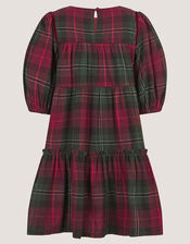 Velvet Bow Tartan Dress, Red (RED), large