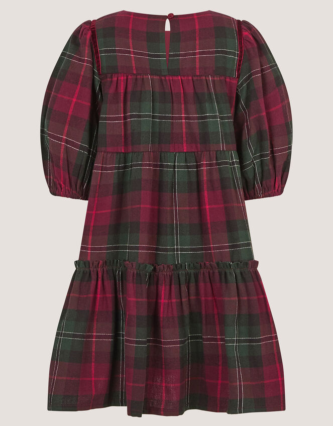 Velvet Bow Tartan Dress, Red (RED), large