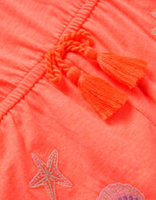 Sea Life Embroidered Jersey Playsuit, Orange (ORANGE), large