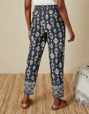 Ikat Print Pull On Trousers in Sustainable Cotton, Blue (NAVY), large