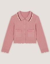 Embellished Cable Knit Cardigan, Pink (PINK), large