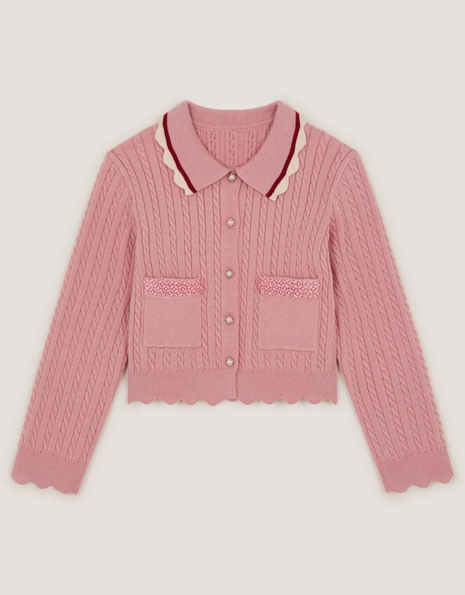 Embellished Cable Knit Cardigan, Pink (PINK), large