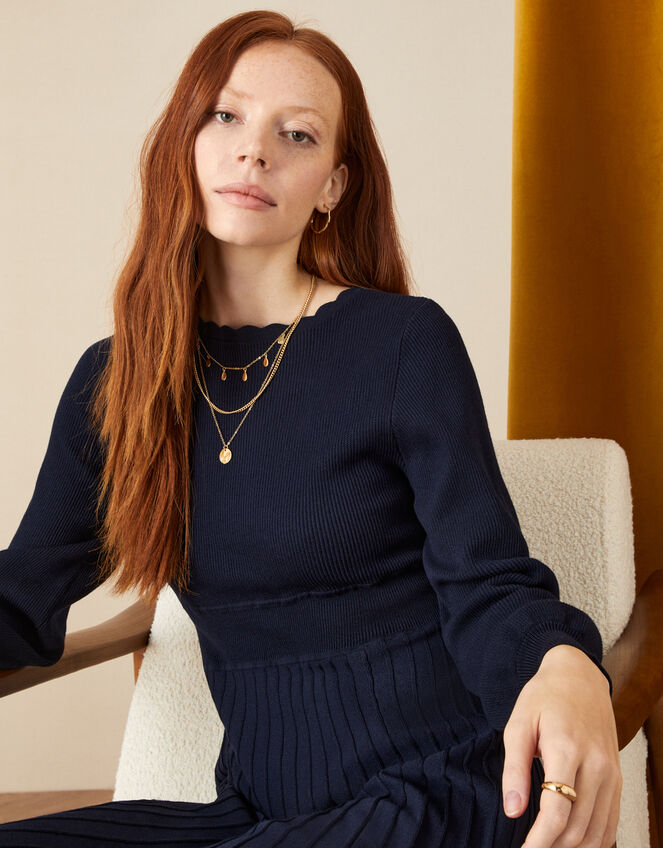 Sophie Scallop Neck Dress, Blue (NAVY), large