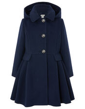 Navy Skirted Coat with Recycled Fabric, Blue (NAVY), large
