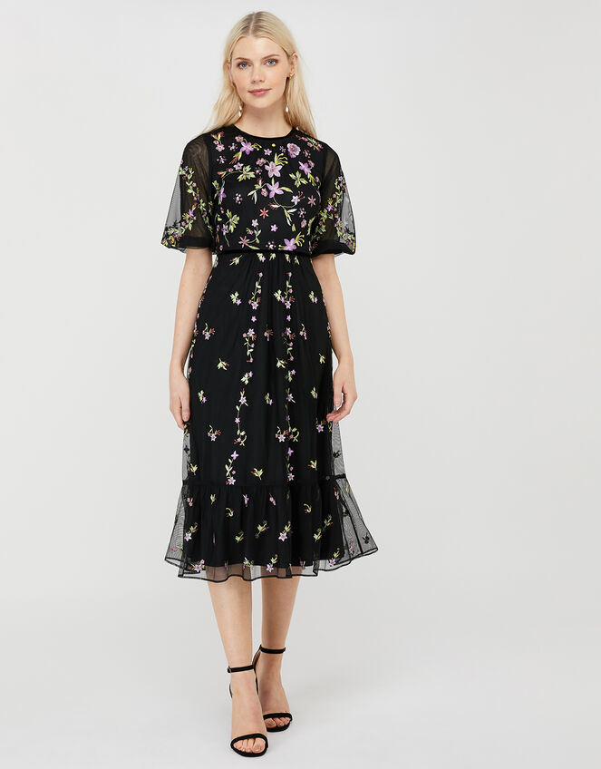 Emma Floral Embroidered Dress Black