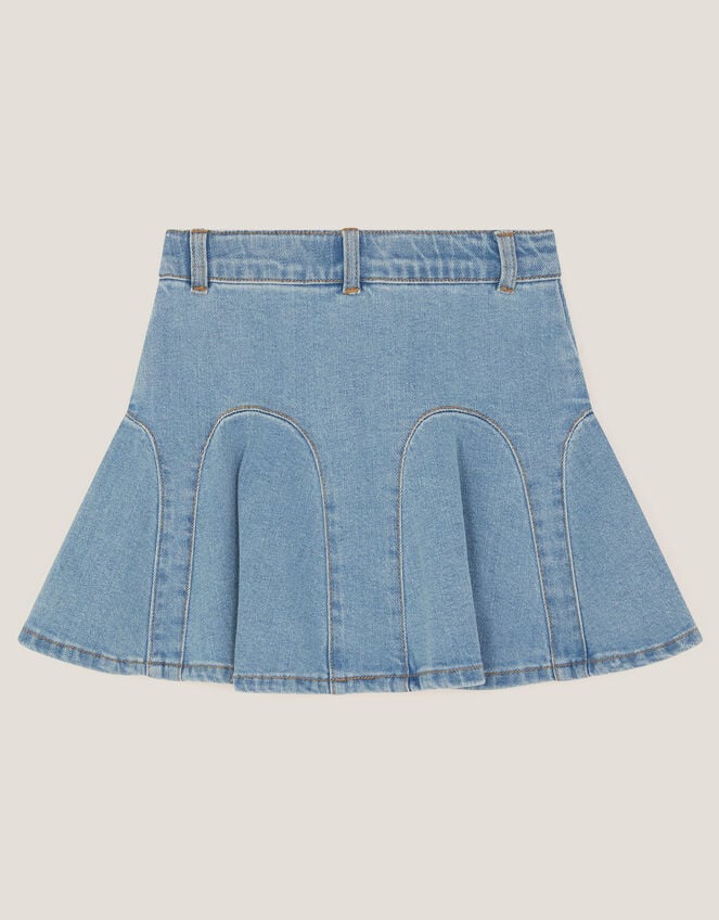 Floral Embroidered Denim Mini Skirt, Blue (BLUE), large