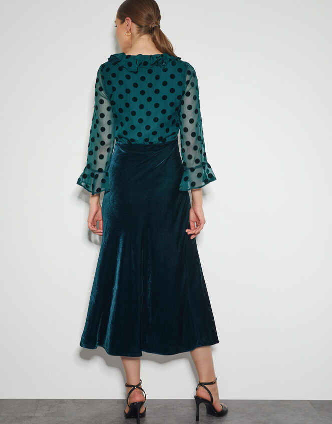 Dora Polka Dot Velvet Midi Dress, Teal (TEAL), large