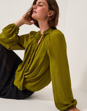 Ellie Frill Neck Blouse, Green (KHAKI), large