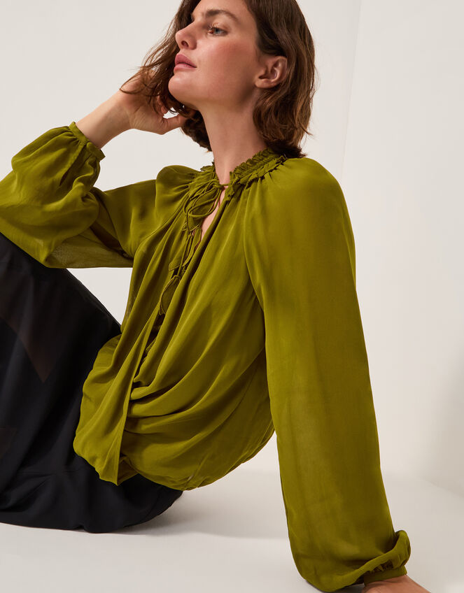 Ellie Frill Neck Blouse, Green (KHAKI), large