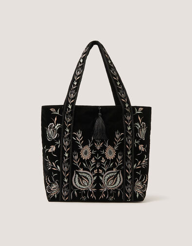 Osha Embroidered Velvet Tote Bag, , large