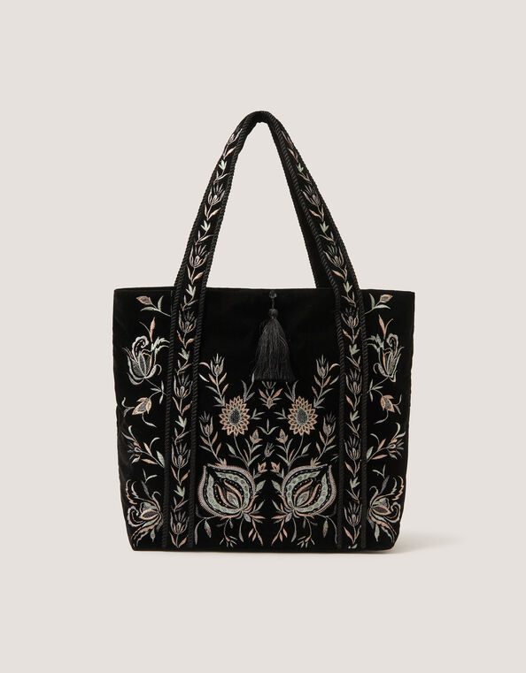 Osha Embroidered Velvet Tote Bag, , large