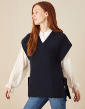 Tie Side Print Knit Sleeveless Jumper, Blue (NAVY), large