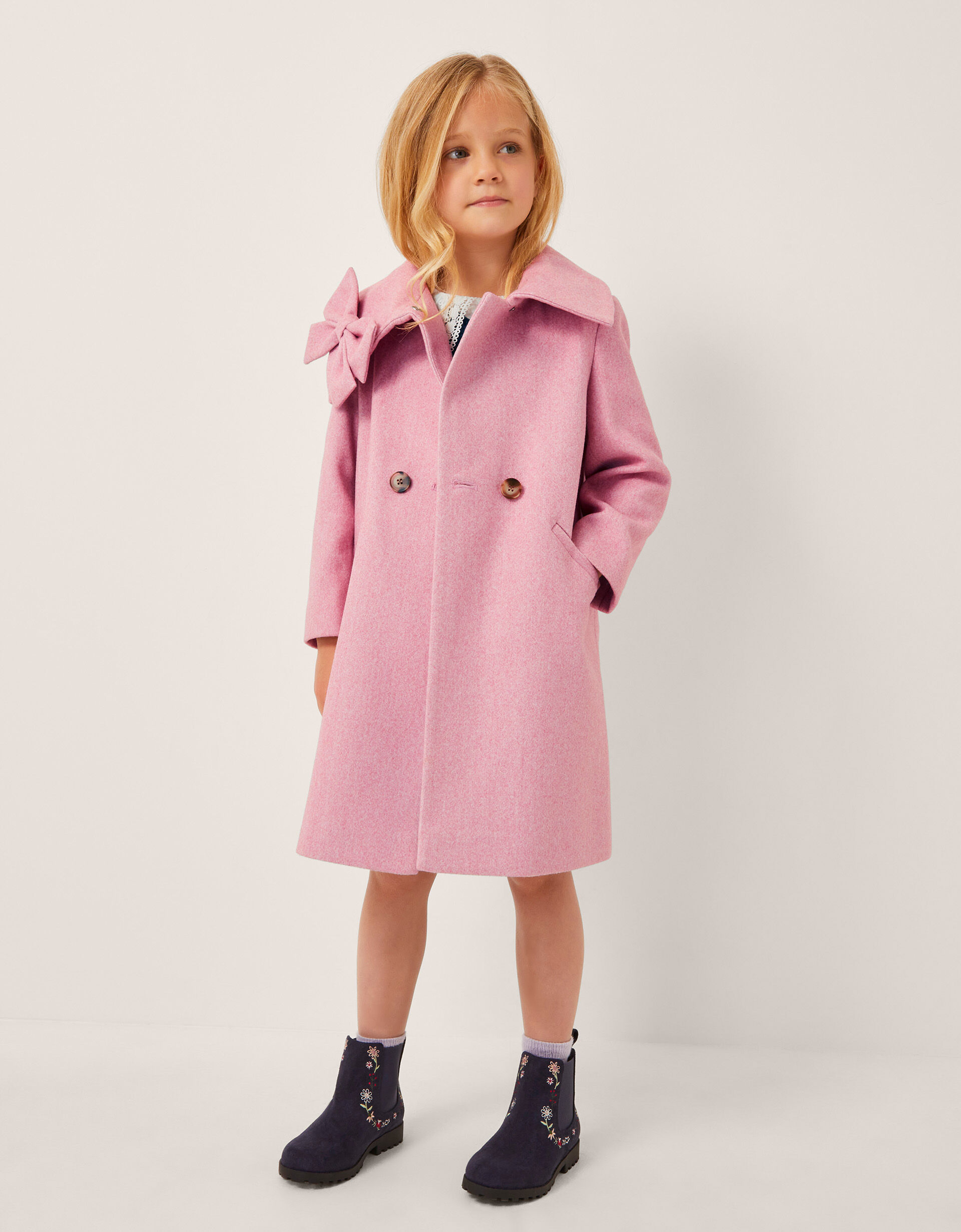 Bow Collar Coat Pink