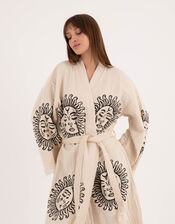 Meraki Beach Sun Woodblock Print Kimono, , large