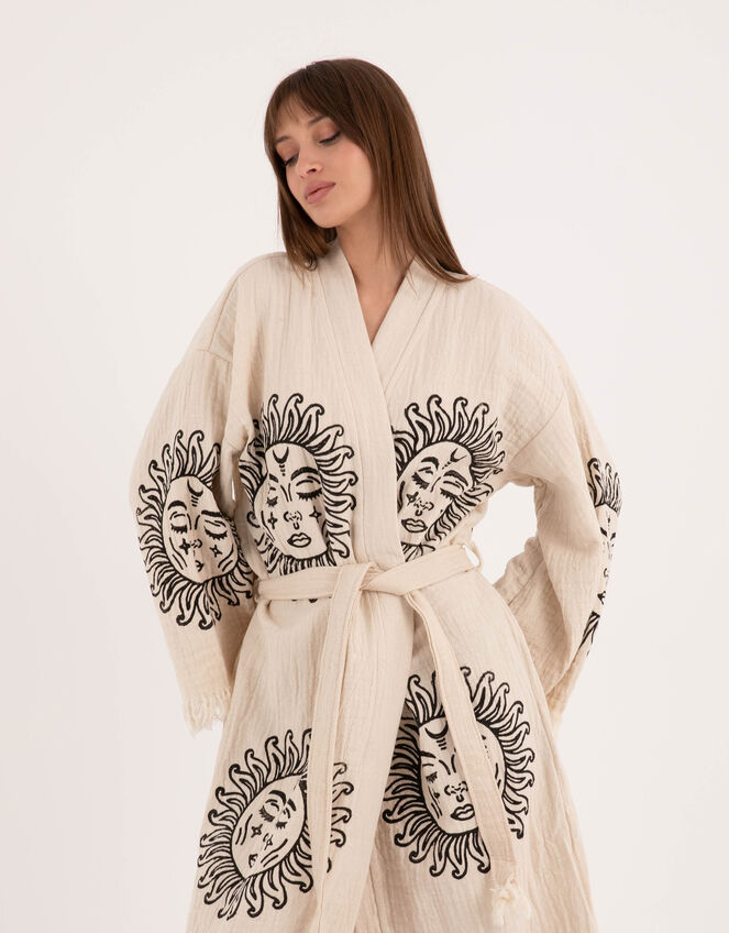 Meraki Beach Sun Woodblock Print Kimono, , large