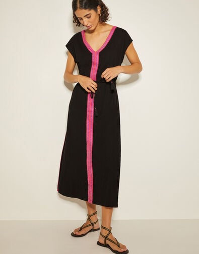 Estela Jersey Embroidered Kaftan, Black (BLACK), large