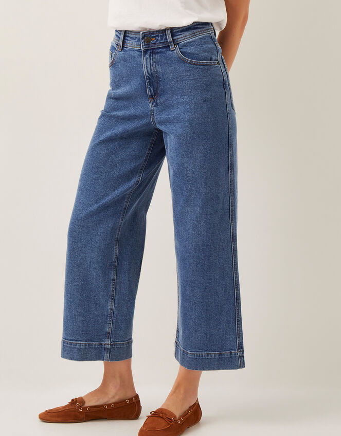 Hallie Regular Crop Wide Leg Jeans, Blue (MID AUTHENTIC BLUE), large