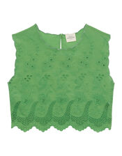 Petite Mendigote Tifaine Broderie Cropped Top, Green (GREEN), large