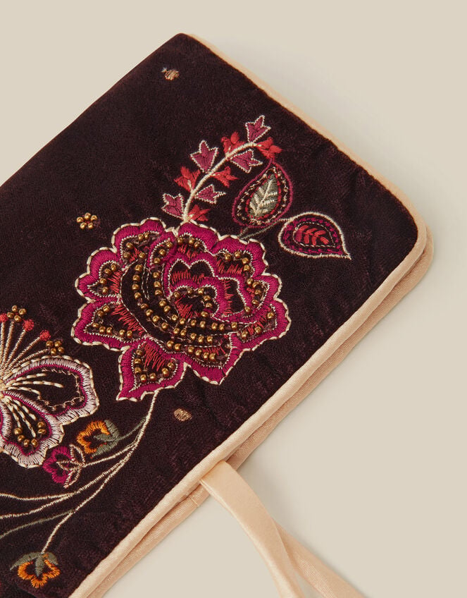 Floral Embroidered Velvet Jewellery Storage Roll , , large