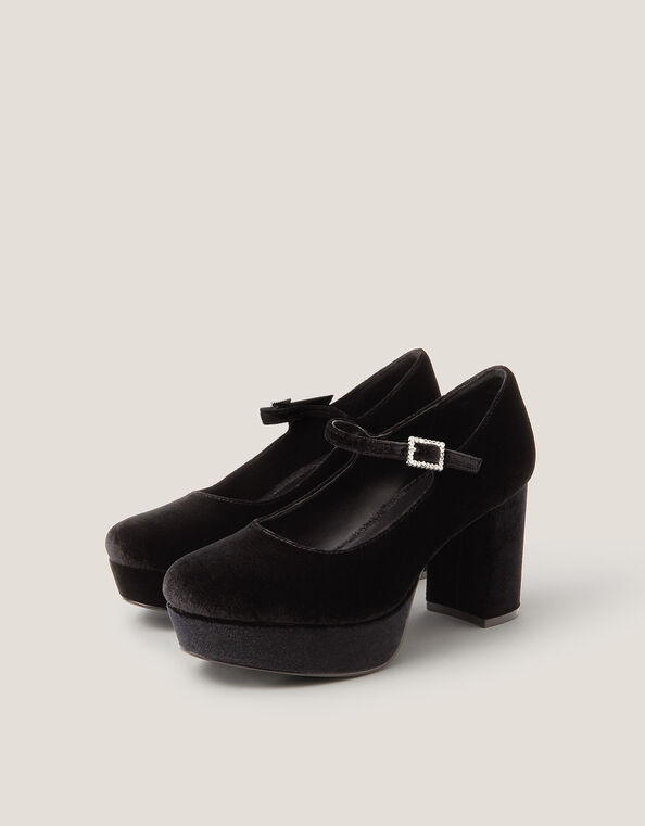 Polly Velvet Mary Jane Platform Heels, Black (BLACK), large