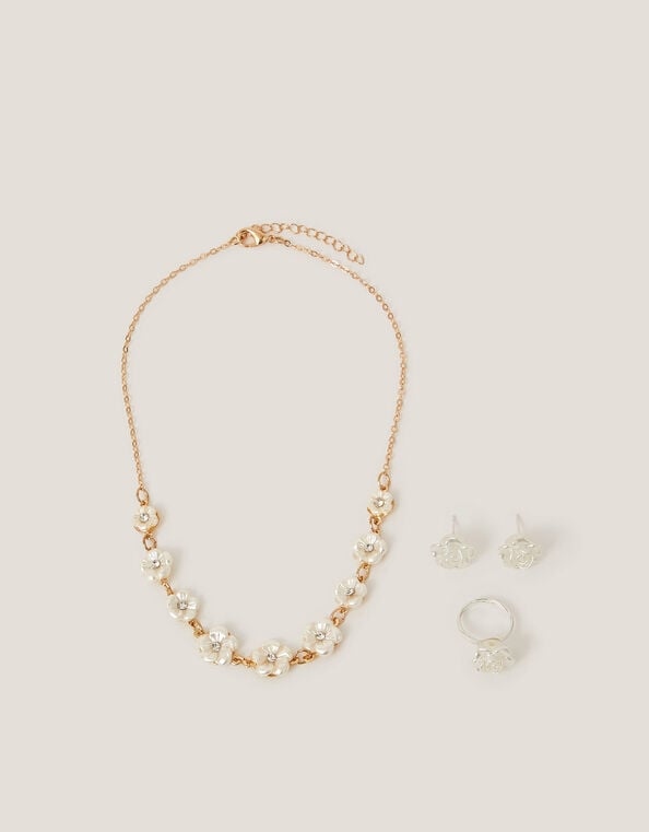 Pearly Flower Jewellery Set, Gold (GOLD), large