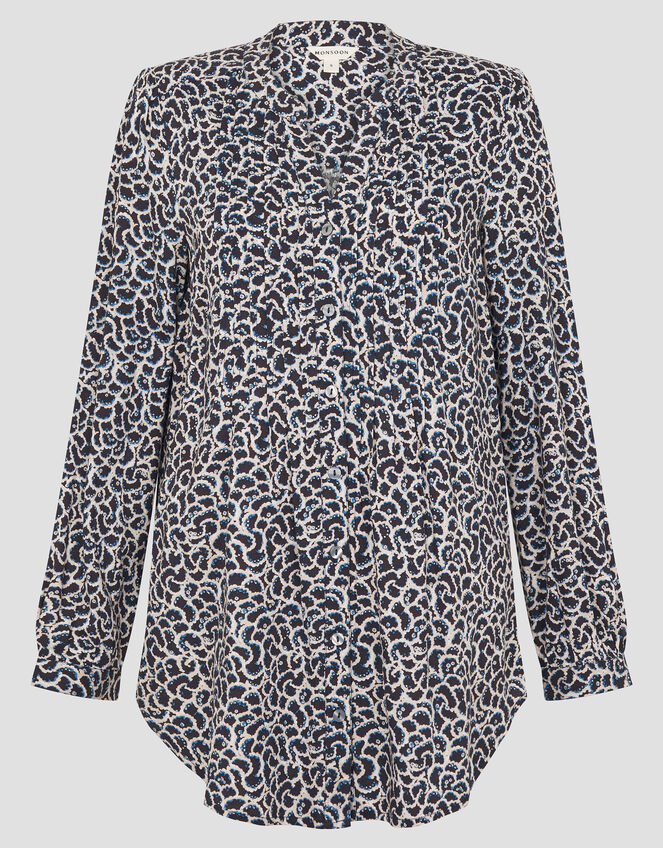 Molly Abstract Print Pintuck Blouse, Blue (NAVY), large