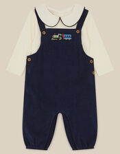 Newborn Train Embroidered Top & Corduroy Dungarees Set , Blue (NAVY), large