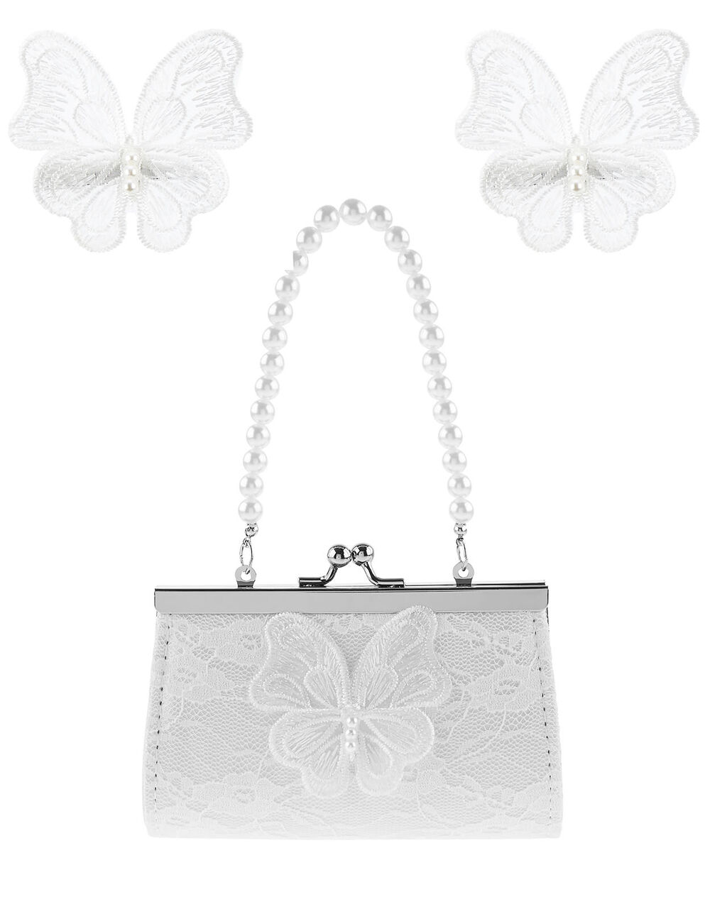 Pearly Lace Butterfly Bag and Clip Set, , large