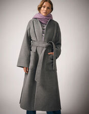Cassie Long Belted Coat, Grey (GREY), large