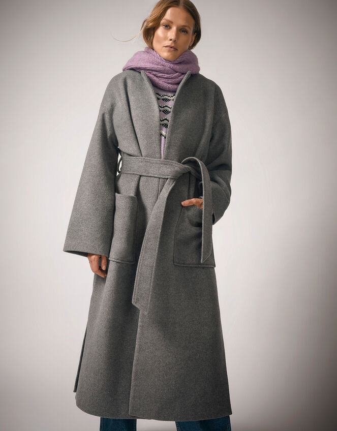 Cassie Long Belted Coat, Grey (GREY), large