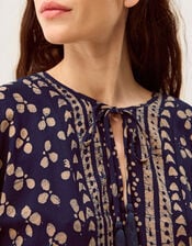 Clover Print Tassel Top, Blue (NAVY), large