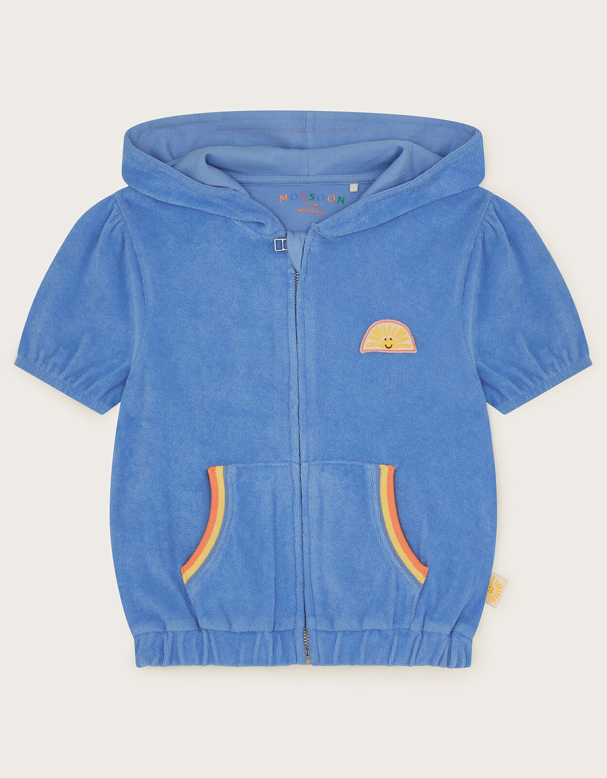 Towelling Short Sleeve Hoodie Blue Girls Cardigans Monsoon UK