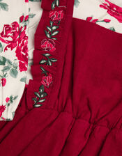 Newborn Floral Long Sleeve Top and Pinafore Set, Red (RED), large