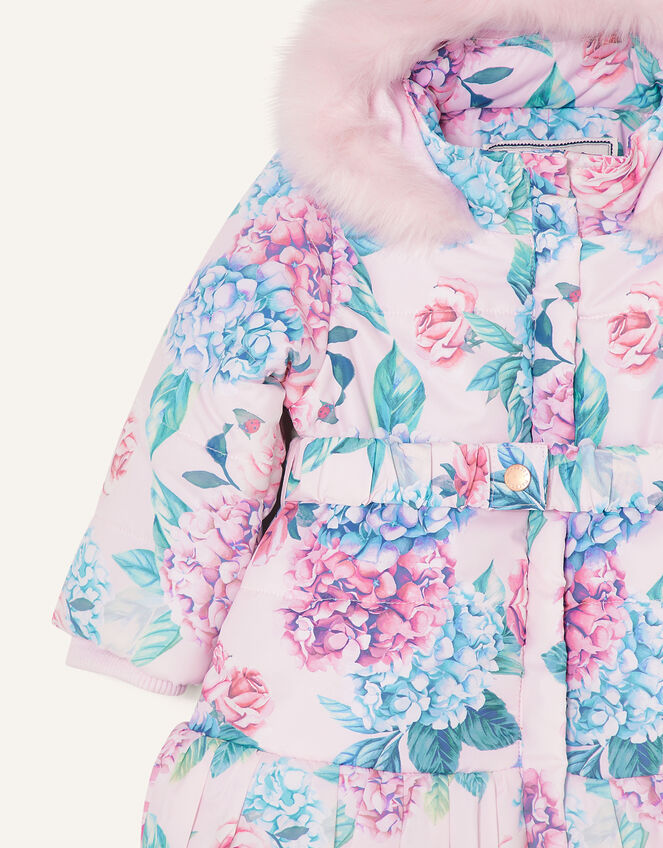 Baby Floral Padded Puffball Coat, Pink (PALE PINK), large