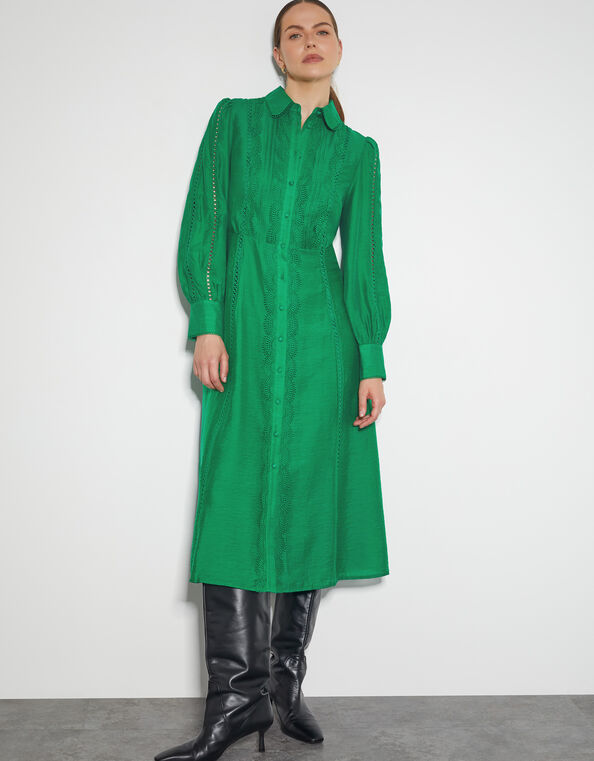 Laila Lace Midi Shirt Dress, Green (GREEN), large