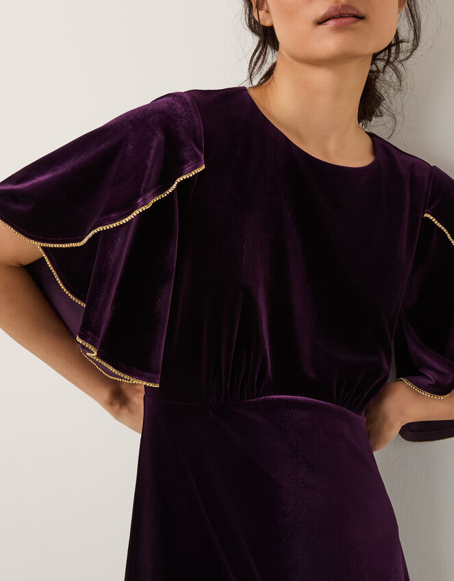 Cecelia Velvet Cape Midi Dress, Purple (PURPLE), large