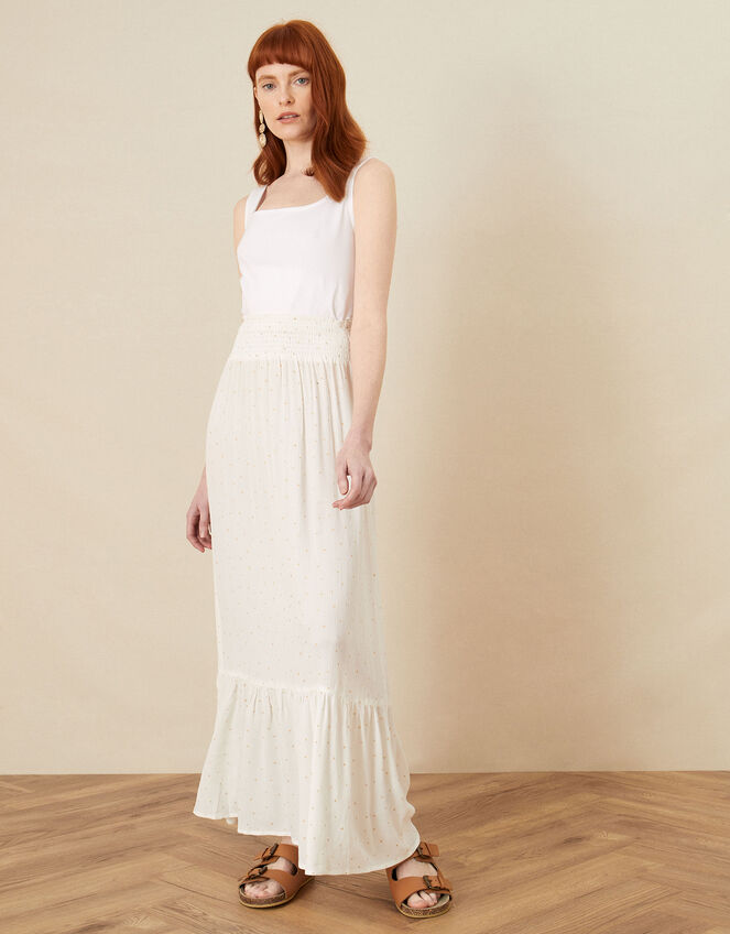 Tiered Foil Print Maxi Skirt White | Skirts | Monsoon UK.