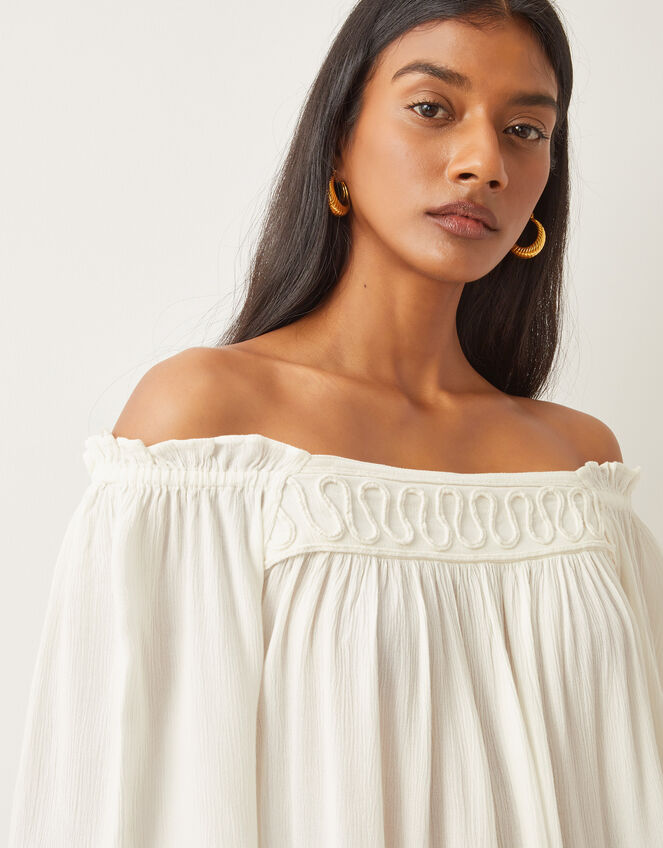 Bryony Off-The-Shoulder Frill Top, White (WHITE), large