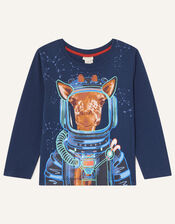 Glow in the Dark Space Giraffe Long Sleeve Top, Blue (NAVY), large