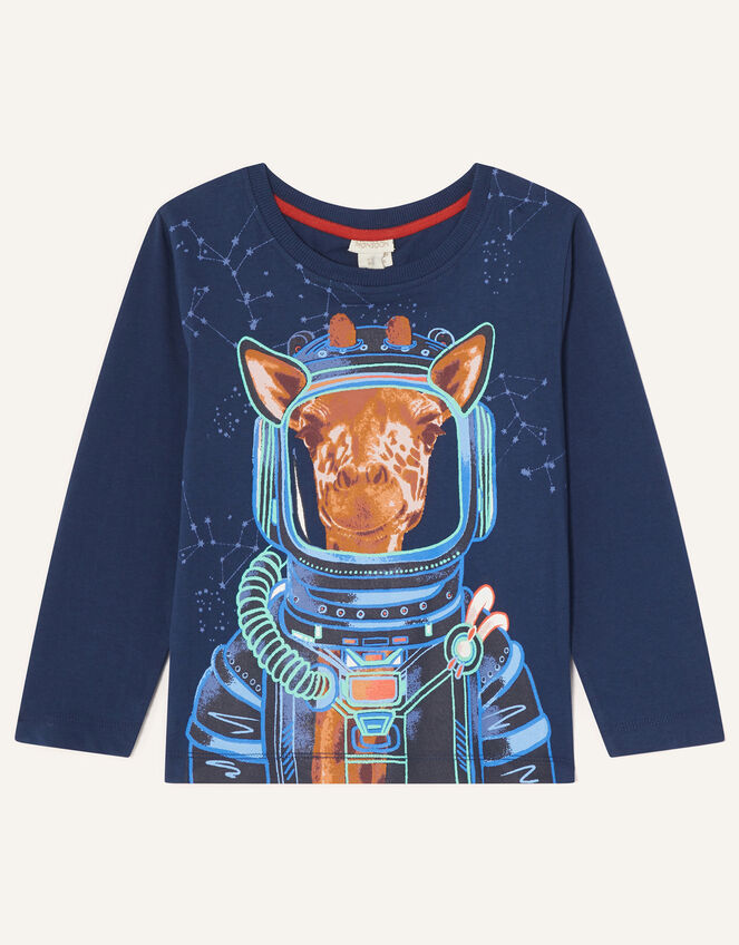 Glow in the Dark Space Giraffe Long Sleeve Top, Blue (NAVY), large