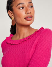Ruffle Scoop Neck Jumper with Sustainable Viscose, Pink (PINK), large